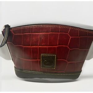 Dooney & Bourke Dark Red Brown Crocodile Embossed Small Cosmetic Catchall Pouch